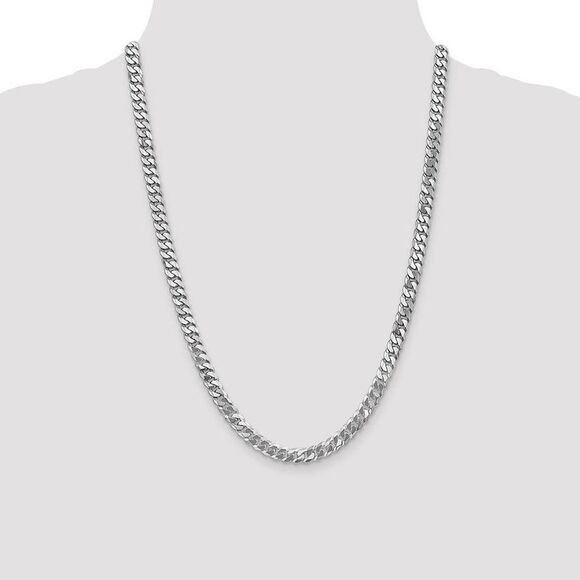 Men's 6.25mm, 14k White Gold, Flat Beveled Curb Chain Necklace, 24 In - Picture 2 of 8